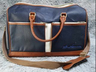 Navy Blue Leather Zipper Closure Duffel Bag