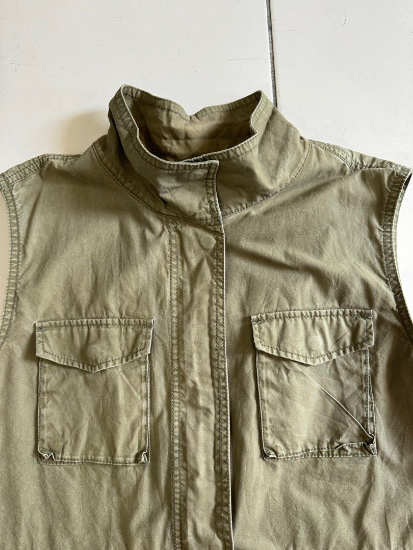 Old Navy Womens Military Style Safari Vest Green Full Zip