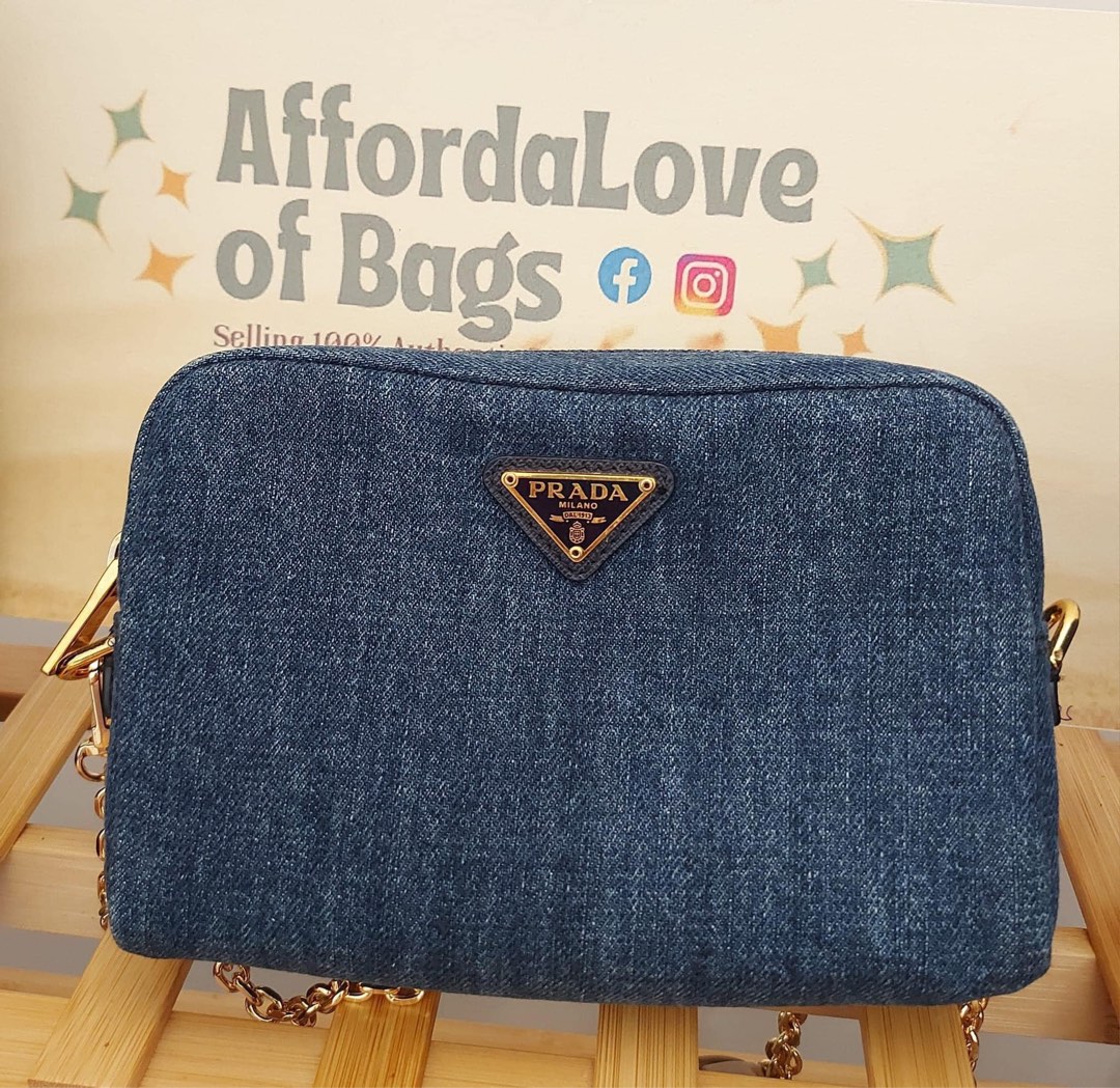 Prada denim cosmetic sale pouch