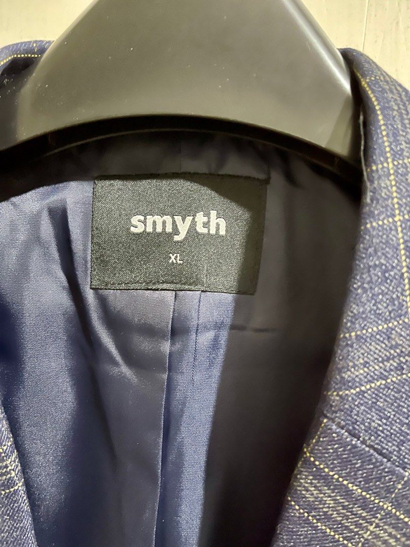 Smyth Navy Checkered Blazer (Category: Coats, Jackets and Outerwear) located in Makati City. Submitted by mpr3rd (Listing ID 1285661286, Image 3). Description: Used once to attend a seminar and kept. Chest - 21” Shoulder - 18.5” Length - 30”.
