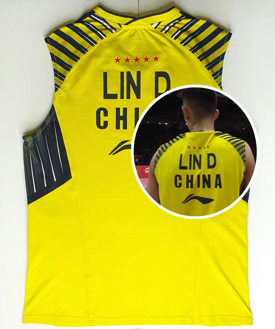 SPECIAL CP CHINA PLAYER VERSION ISSUED TO MATCH WORN BY LIN DAN LI NING AAYN003 THOMAS UBER CUP 2018 Yellow Men s Sleeveless Shirt Size XL