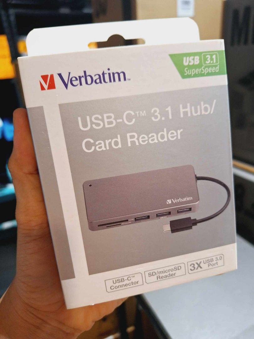 Verbatim Type-C 3xUSB 3.0 Hub and Card Reader SD/MicroSD 65679 (Category: Cables & Adaptors) located in Makati City. Submitted by techubstoreandaccessories (Listing ID 1285580082, Image 2). Description: Verbatim Type-C 3xUSB 3.0 Hub and Card Reader SD/MicroSD 65679 Ready for Pick-Up / Same Day Delivery Via Lalamove‼️ DETAILS: ✅ Actual Picture Posted. ✅BRAND NEW, SEALED, & ORIGINAL. ✅7 Days Replacement for Factory Defects and 1year Limited Warrant
