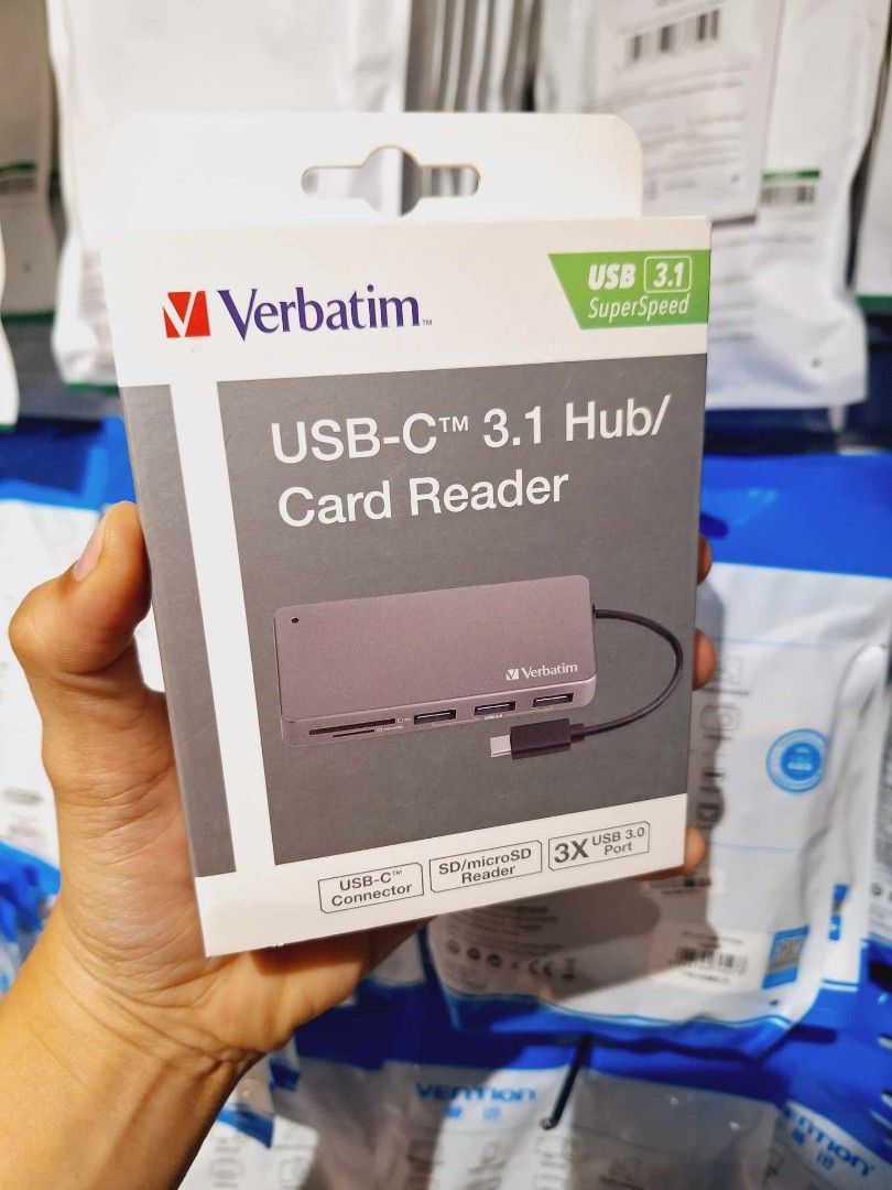 Verbatim Type-C 3xUSB 3.0 Hub and Card Reader SD/MicroSD 65679 (Category: Cables & Adaptors) located in Makati City. Submitted by techubstoreandaccessories (Listing ID 1285580082, Image 3). Description: Verbatim Type-C 3xUSB 3.0 Hub and Card Reader SD/MicroSD 65679 Ready for Pick-Up / Same Day Delivery Via Lalamove‼️ DETAILS: ✅ Actual Picture Posted. ✅BRAND NEW, SEALED, & ORIGINAL. ✅7 Days Replacement for Factory Defects and 1year Limited Warrant