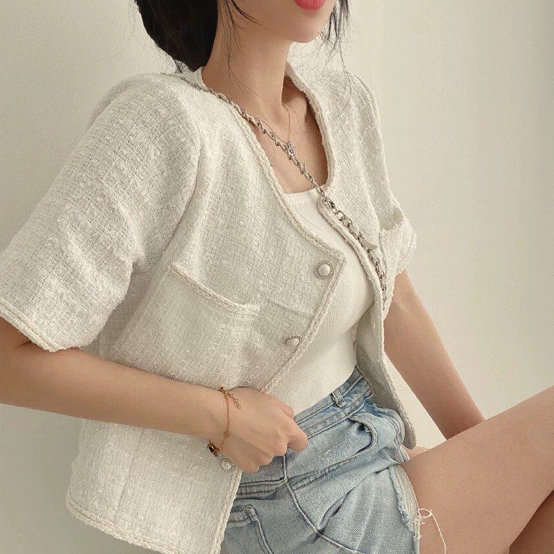White cardigan blazer clearance