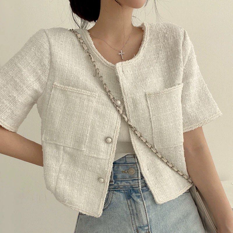 White Cardigan blazer crop top