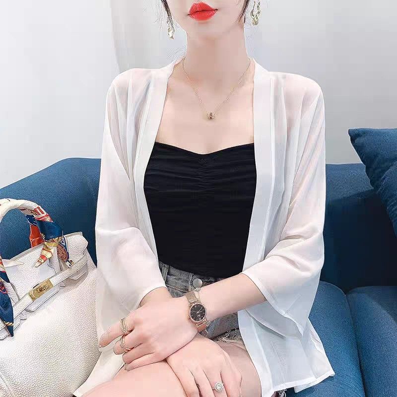 White Chiffon Outerwear Thin Material