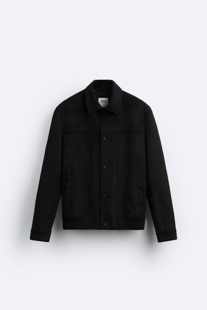Zara Men Black Faux Suede Jacket in L, Men's Fashion, Coats