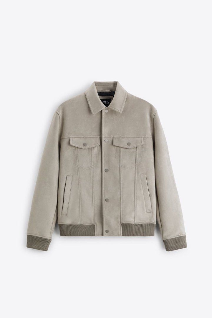 Zara Men Ivory Faux Suede Coach Jacket in L