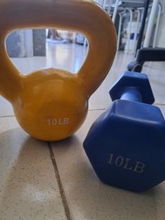 10lbs Vinyl Kettlebell and 10lbs Vinyl Dumbell (no brand, sold as a set)