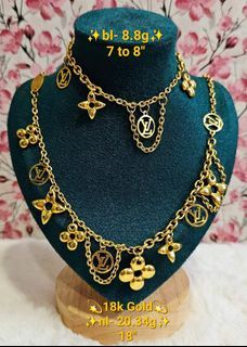18k Saudi Gold Charmed Necklace & Bracelet Set