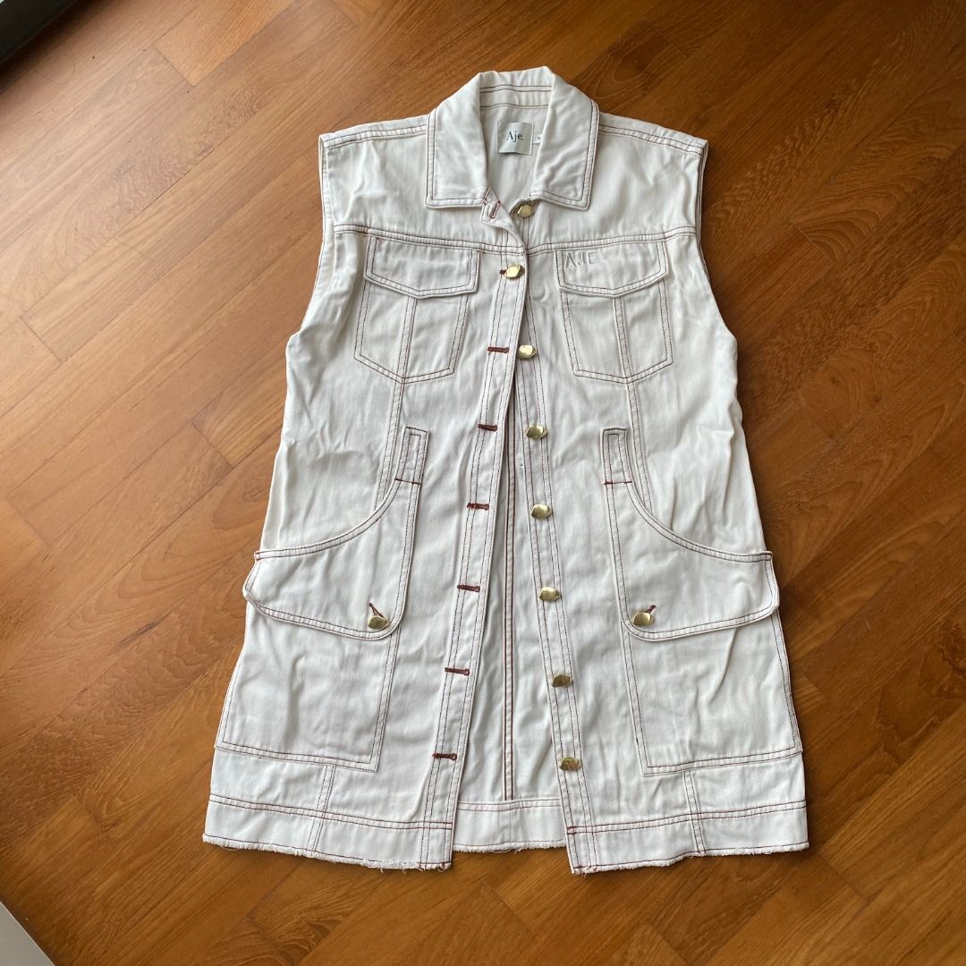 white christmas dresses Aje Cream Denim Puff Sleeve Dress US12 – 1132Consignment main image 0