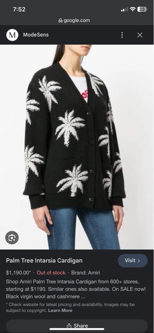 Amiri deals palm cardigan