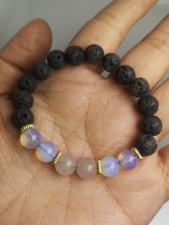 Blessed and cleansed Lava beads with opal moonstone bracelet