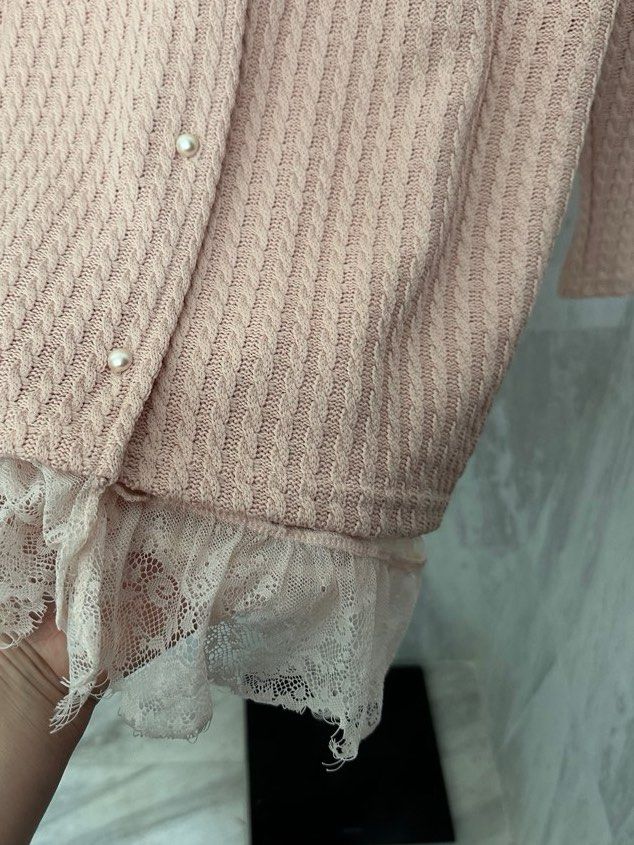 Cardigan with lace peach color