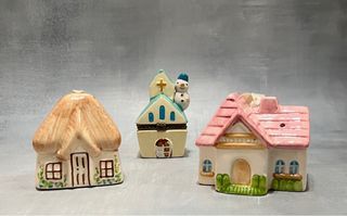 Ceramic Houses  1 Ring Trinket  2 Pomander  3 pcs only P380 all  All in good condition