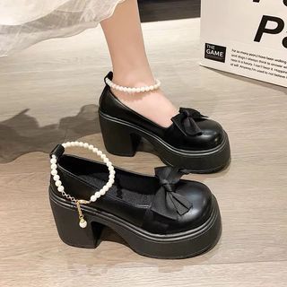 Chunky Mary Jane Platform Shoes Pearl Black 36