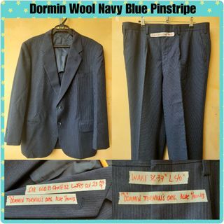 Men's Blue Wool Pinstripe suit set Tuxedo Coat Dormin Tormins