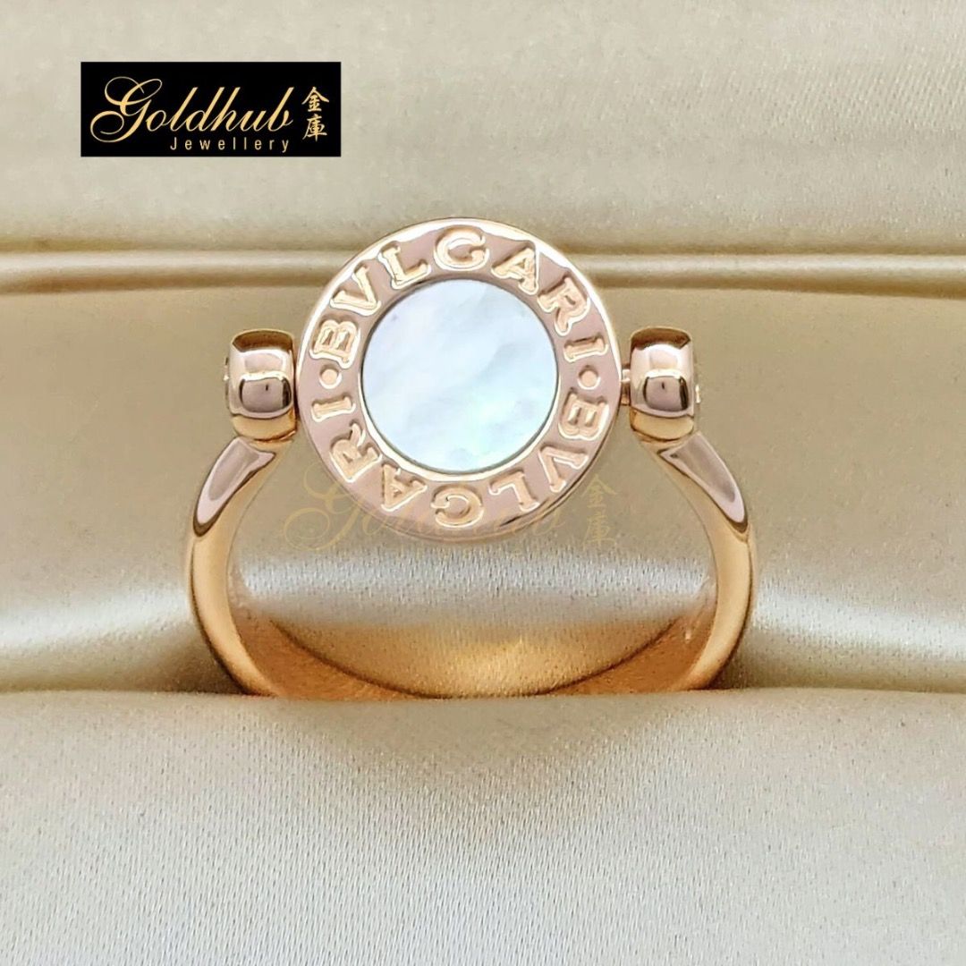 Full set EU Size 52 Bvlgari Bvlgari Classic Ring with Mother of Pearl and Onyx in 750 Rose Gold With Certificate and Box GR00582 Luxury Accessories on Carousell
