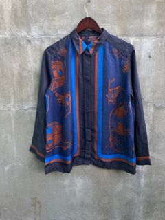 Hermes Carriage Pattern Silk Button Up Shirt