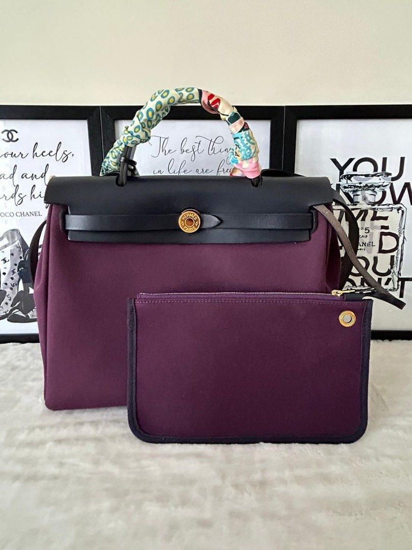 Hermes Herbag 31 Bag (Category: Luxury Bags & Wallets) located in Manila. Submitted by bagislifeshop (Listing ID 1290604752, Image 2). Description: ☑️Available in Pampanga ✅Condition: 8.5/10 ✅Stamp: Y (2020) ✅Material: Canvas and cowhide leather ✅Colour: Purple and indigo ✅Inclusion: lockset and receipt .