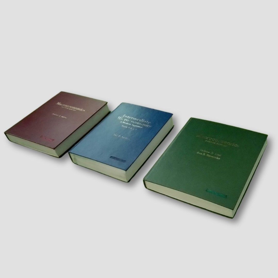 Books : Macroeconomics ● Intermediate Microeconomics (Category: Textbooks) located in Pasig City. Submitted by eclectic_stuff (Listing ID 1290544118, Image 3). Description: UNused, shelf-seated books Hardcover 🎈Now @ 380/each Macroeconomics 4th Edition Robert J Barro ● Red HB Intermediate Microeconomics A Modern Approach 6th Edition - Hal R. Varian ● Blue HB Macroeconomics 4th Edition -Andrew B. Abel, Ben S. Bernanke ● Green HB.