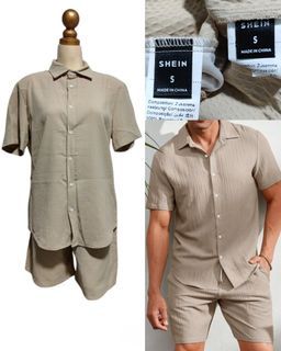 Manfinity Homme Men Solid Button Up Shirt and Shorts