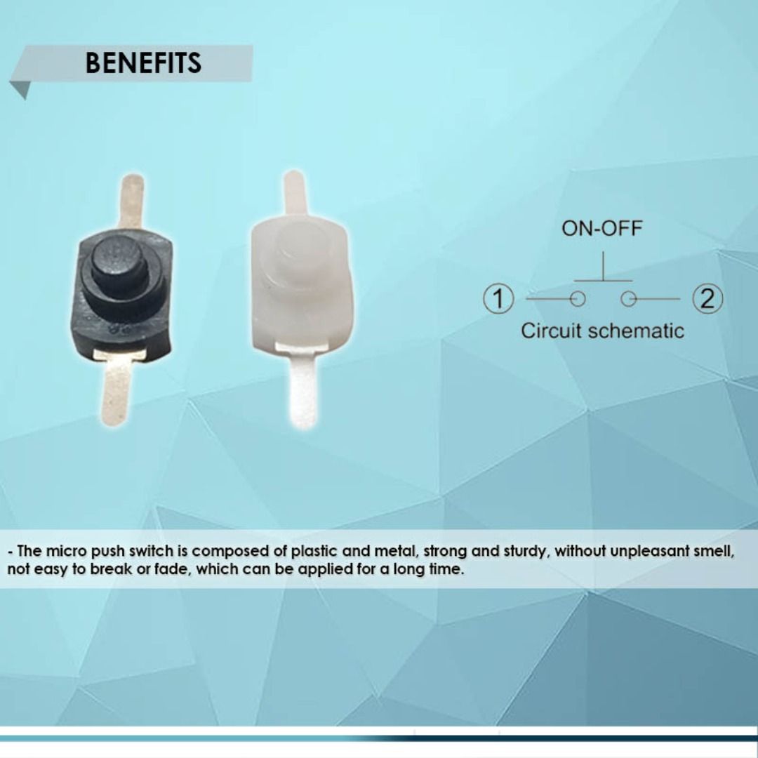 MICRO PUSH BUTTON LATCHING SWITCH (1-PC per ORDER), DC 30V 1A, SELF LOCK ON-OFF, BEST FOR FLASHLIGHT (Category: Electrical, Adaptors & Sockets) located in Quezon City. Submitted by besteinpc (Listing ID 1290340453, Image 3). Description: MICRO PUSH BUTTON LATCHING SWITCH (1-PC per ORDER), DC 30V 1A, SELF LOCK ON-OFF, BEST FOR FLASHLIGHT FEATURES: VARIATION: 👉a. BLACK 👉b. WHITE 👉Material: plastic and metal 👉Operation: Latching ON-OFF 👉Current