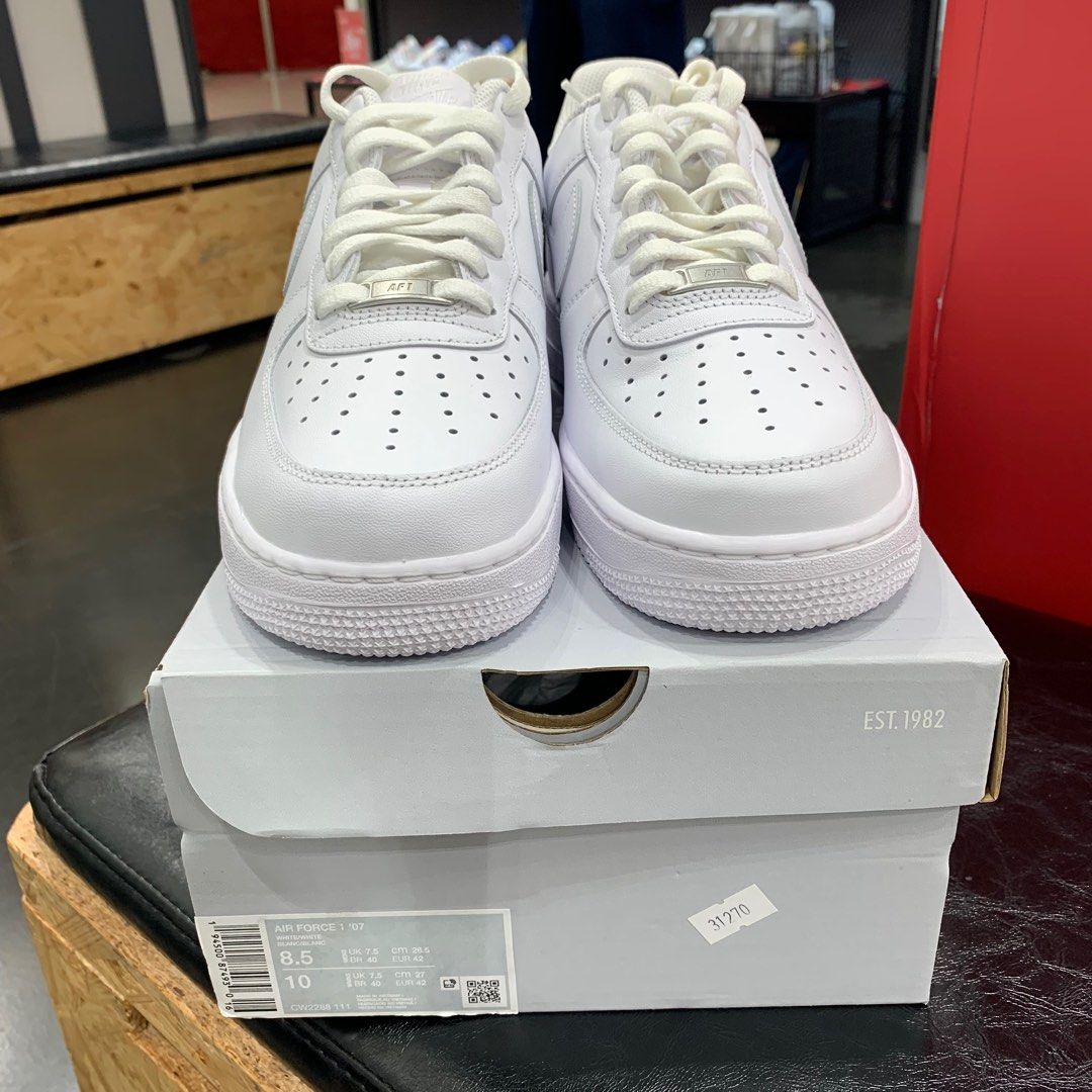 閒置🛒]Nike✔️男裝🧑🏻全白AIR FORCE 1 '07 (全新❗️#42碼), 男裝