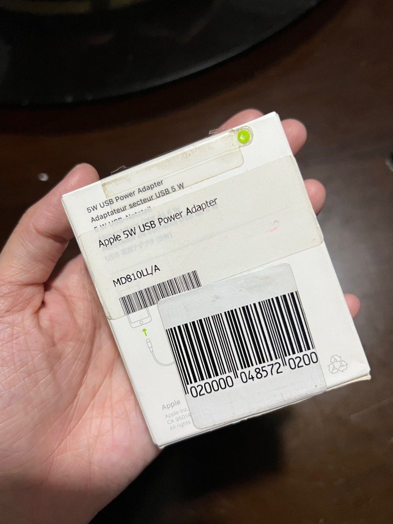 Original Apple 5 USB Watts Adaptor (Category: Chargers & Cables) located in Manila. Submitted by razelysonn (Listing ID 1290568842, Image 2). Description: Below SRP ORIGINAL!.