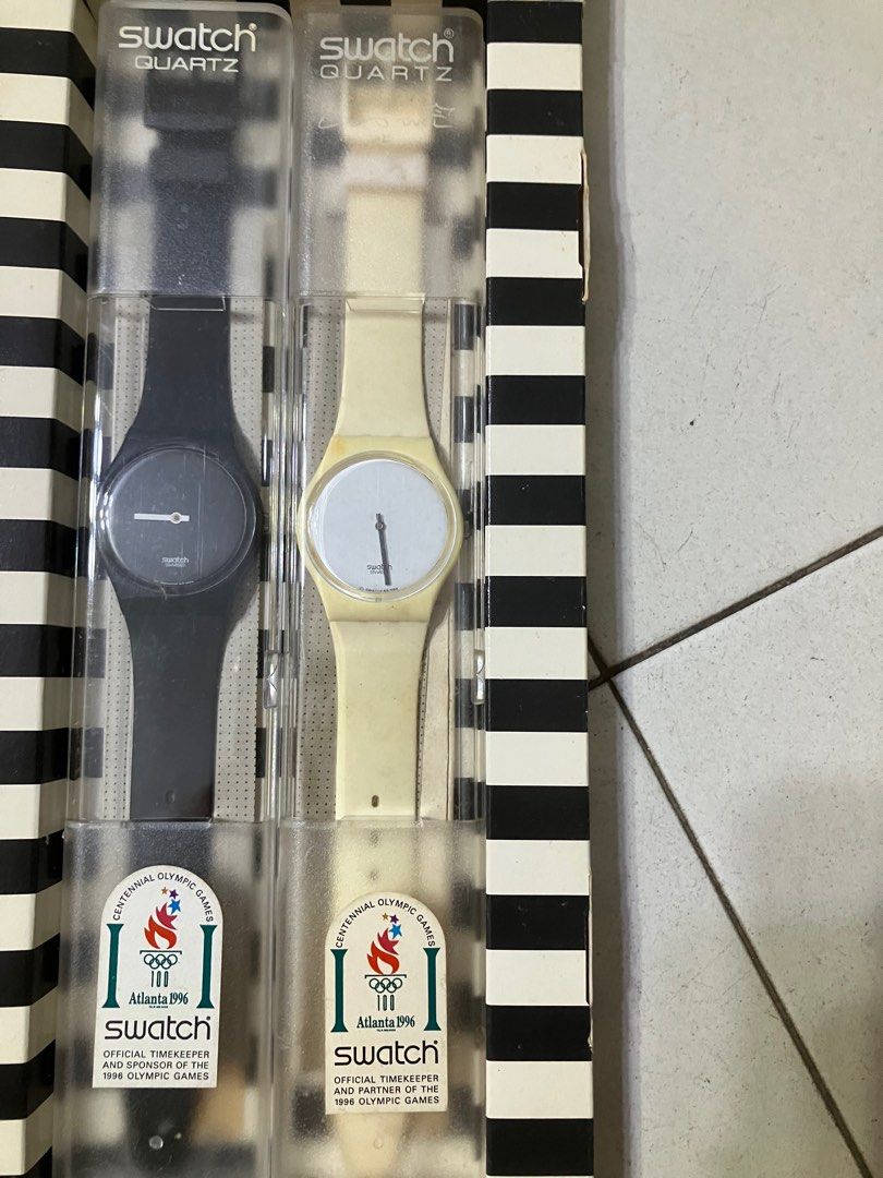 rare vintage swatch white hours black minutes set