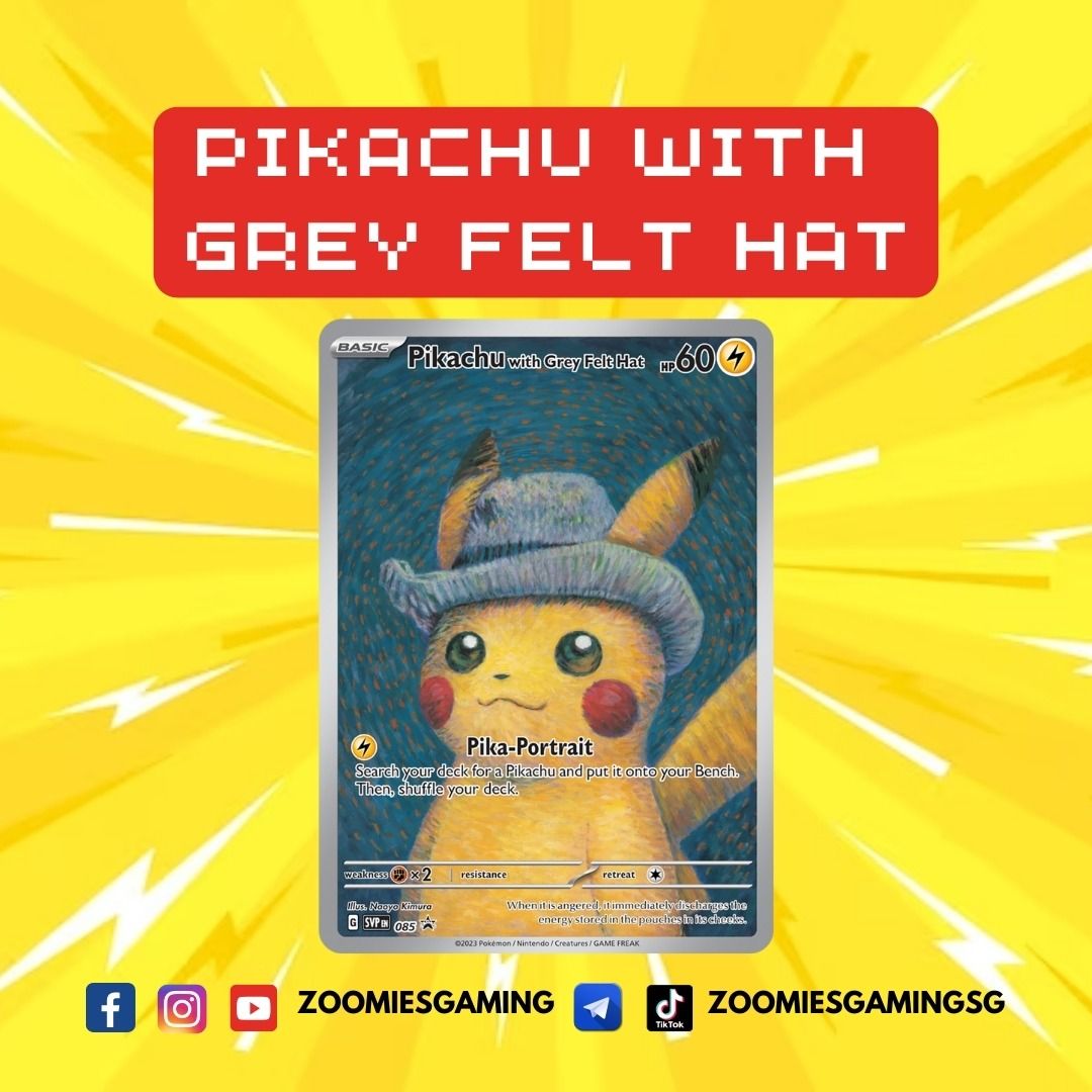 SOLD OUT]Pokemon Center Van Gogh Pikachu with Grey Felt Hat, Hobbies &  Toys, Toys & Games on Carousell