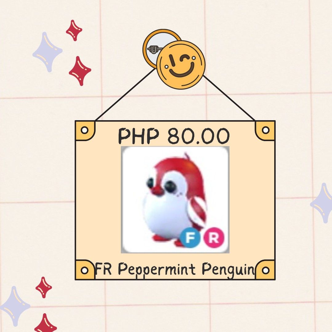 Roblox/Adopt Me | Peppermint Penguin (Category: Others) located in Antipolo. Submitted by loura21 (Listing ID 1270956109, Image 1). Description: The Peppermint Penguin is an Ultra-Rare Pet from Winter 2023 (Robux). It is currently worth a little more than the Hugging Egg. It is currently worth a little less than the Broken Egg. It is currently about equal in value to the Winged Tiger. PS: Hello guys, I'm selling Adopt Me Pets. I don't make reserv