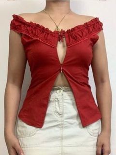 romantic red two-way zipper top