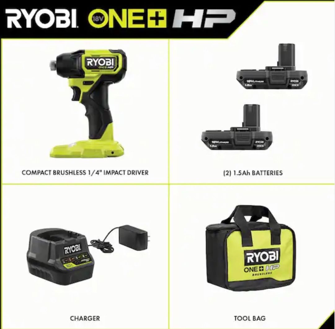 RYOBI PSBID01 HP 18V Brushless Cordless Compact 1 4 in. Impact