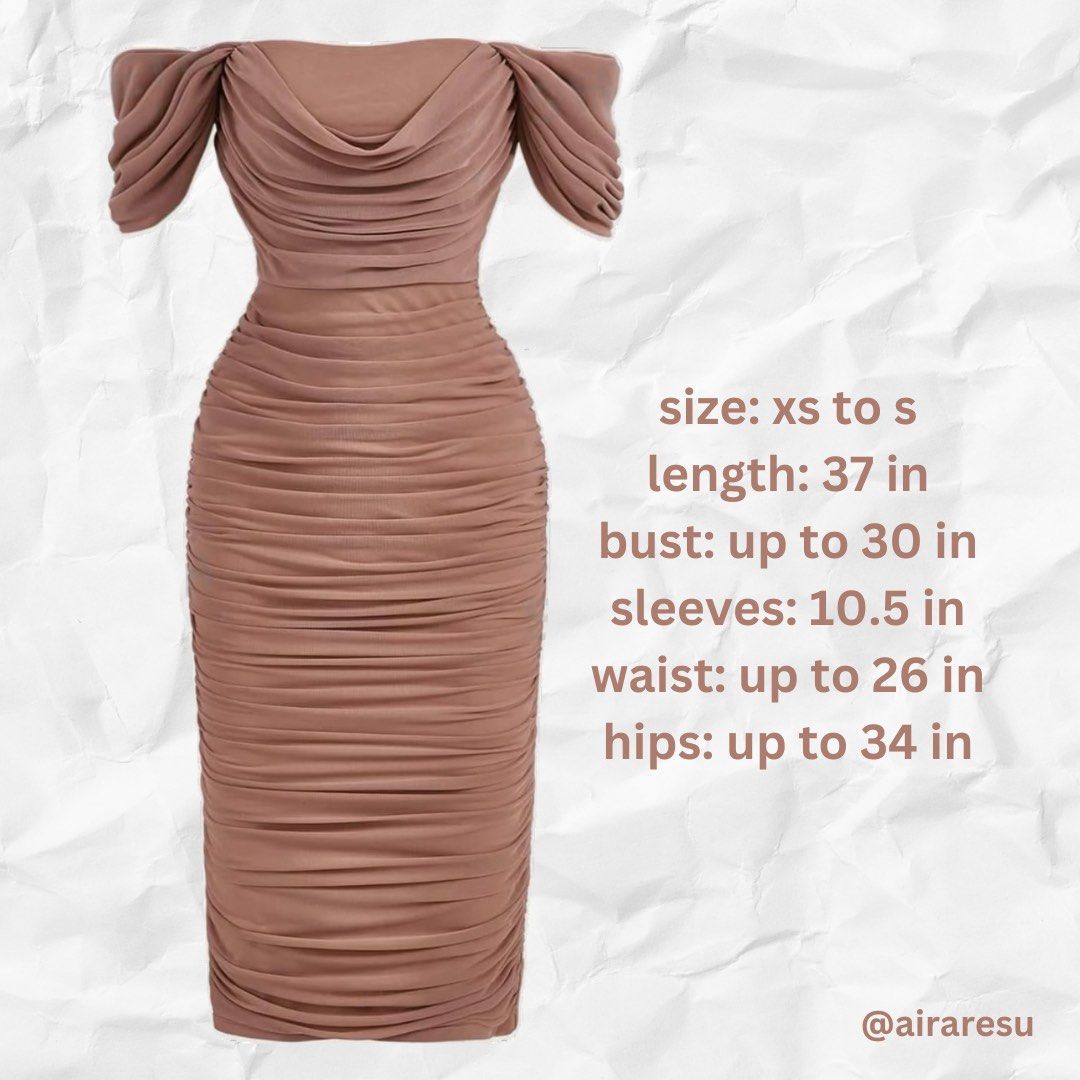 SHEIN Off Shoulder Ruched Elegant Dress (Category: Dresses) located in San Pedro. Submitted by yaraaa_ (Listing ID 1290620082, Image 3). Description: SHEIN Off Shoulder Dress Original Price: P598 RFS: Never used, bought another size W/ tag and packaging 🤍 Color: Dusty Pink 🤍 Ruched 🤍 Slim Fit 🤍 Below the knee length 🤍 Knitted Fabric 🤍 94% Polyamide, 6% Elastane.