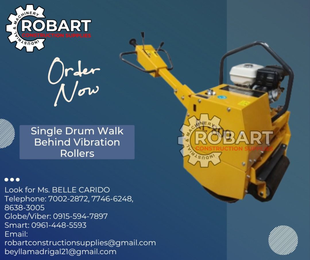 Single Drum Walk Behind Vibration Rollers (Category: Construction Tools & Equipment) located in Manila. Submitted by bellarobart (Listing ID 1290495853, Image 1). Description: Single Drum Walk Behind Vibration Rollers Brand: Yohino Model: YRL-800 𝑹𝑶𝑩𝑨𝑹𝑻 𝑪𝑶𝑵𝑺𝑻𝑹𝑼𝑪𝑻𝑰𝑶𝑵 𝑺𝑼𝑷𝑷𝑳𝑰𝑬𝑺 #RobartConstructionSupplies #robartph #constructionmaterials #industrialsupply Office Address: 1405 Yuseco St. Sta Cruz Manila SEND US MESSAGE FOR I