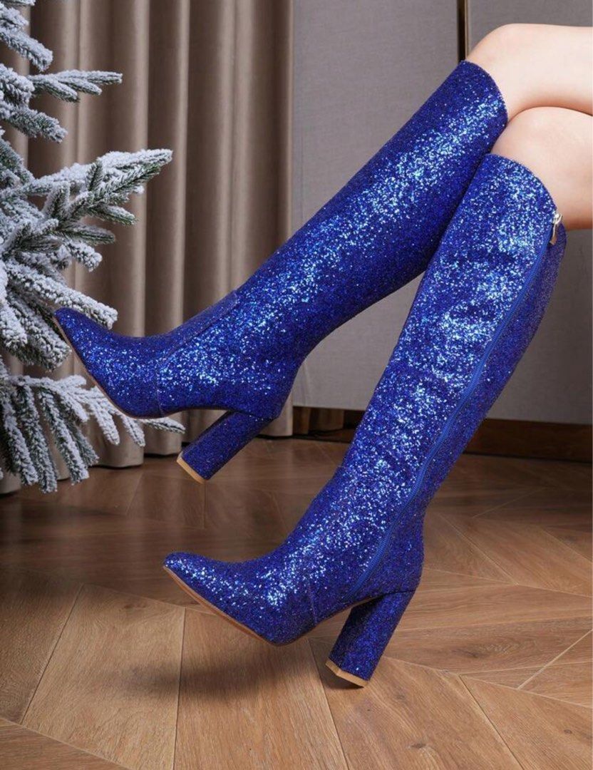 Blue top sparkly boots