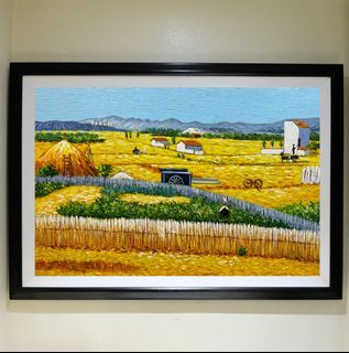 THE HARVEST BY VAN GOGH 40x29 inches OIL ON CANVAS Painting with Wood Frame, Ready to Hang