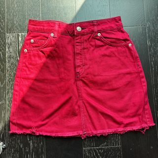 Topshop Red Denim Skirt 34cm XS
