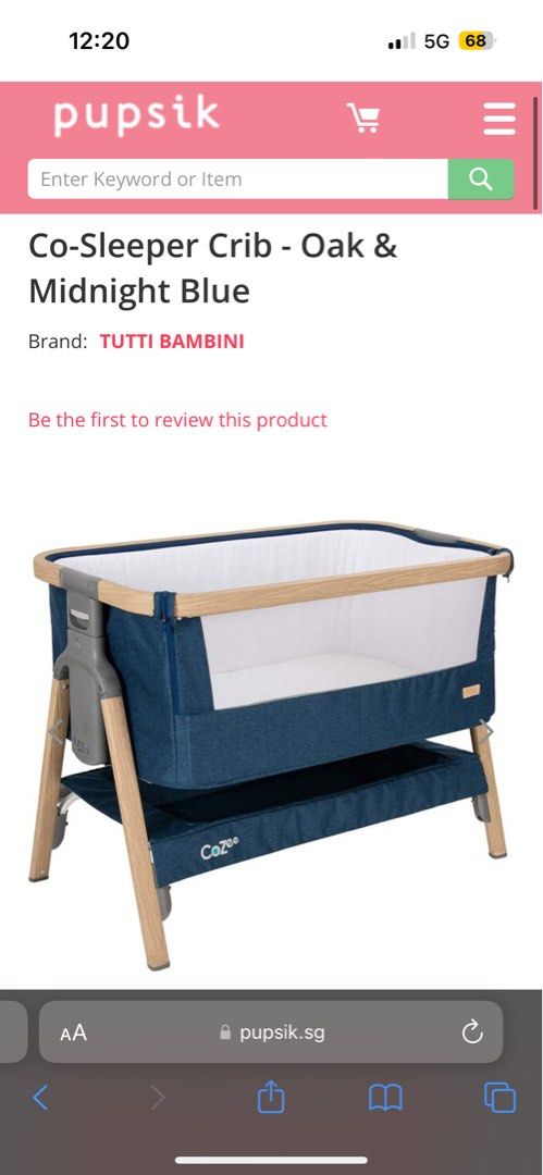 Tutti Bambini CoZee Bedside Co Sleeper Crib Oak Midnight Blue