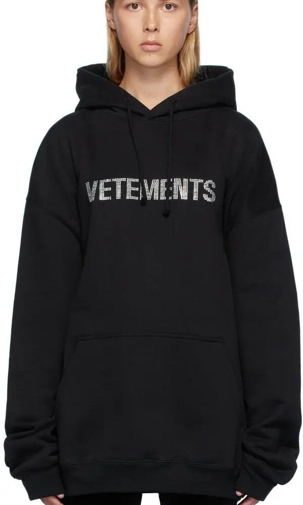 Vetements FW22 Rhinestone Logo Hoodie in Black 2022 Sale