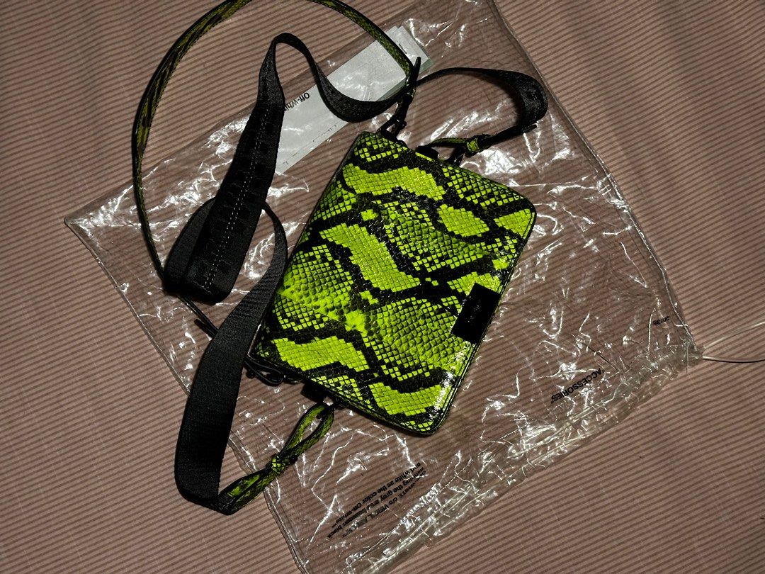 Brand new OFF WHITE calfskin snakeskin printed diag binder flap bag yellow black
