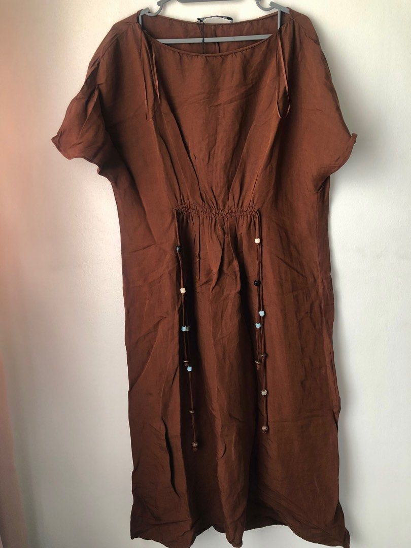 ZARA Brown Linen Dress, Women's Fashion, Dresses & Sets, Dresses on  Carousell