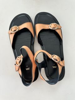 Zara buckled leather flat sandals