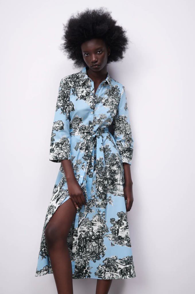 Zara floral print shirt dress discount