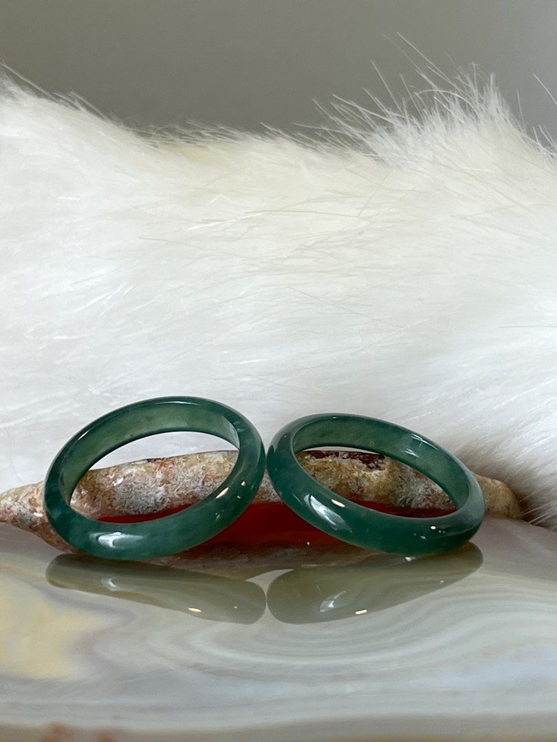 2 Piece Set Jade Stackable Band Jadeite Rings HK Size 17 18 Type A Guatemala Jade Jadeite Jade Ring