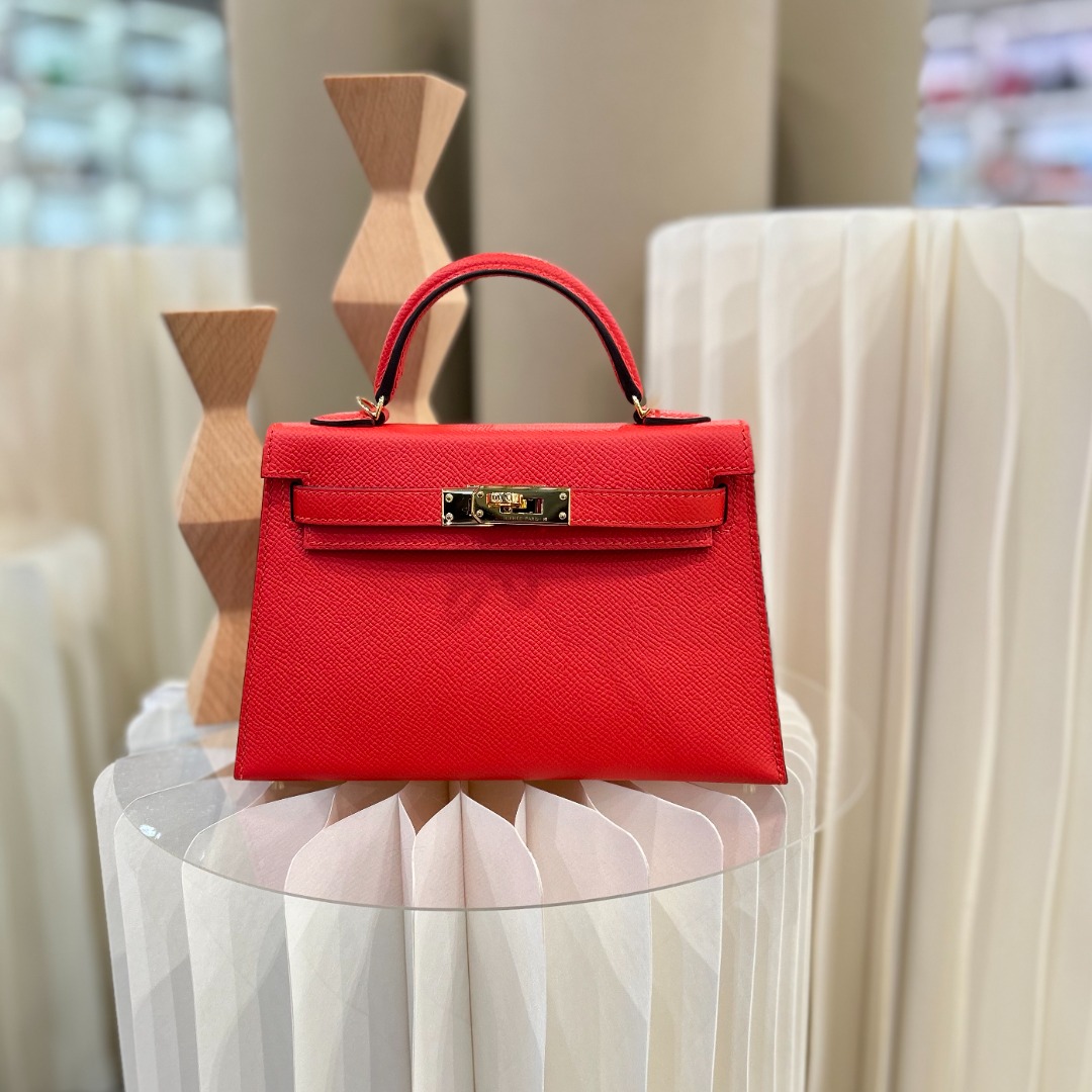 98%新🆕 Mini Kelly2 S5 Rouge Tomato 蕃茄紅Epsom皮GHW 金扣, 名牌