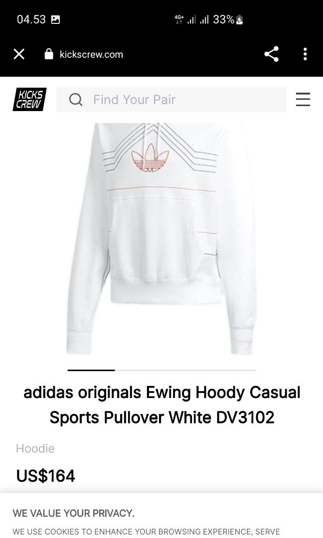 Adidas Originals Ewing Logo Center Hoodie Casual Sport Pullover DV3102