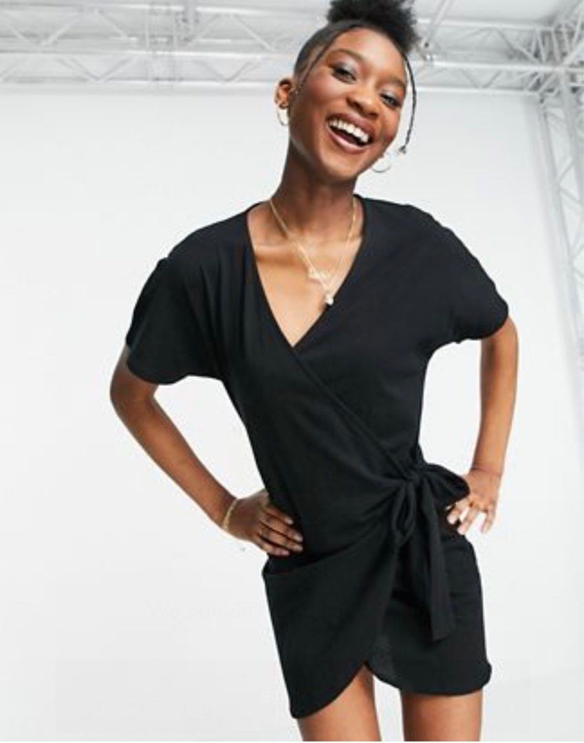 Asos black wrap dress clearance