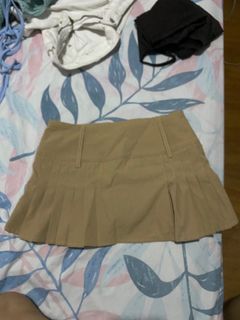 beige micro mini pleated low rise skirt miniskirt acubi y2k grunge trendy
